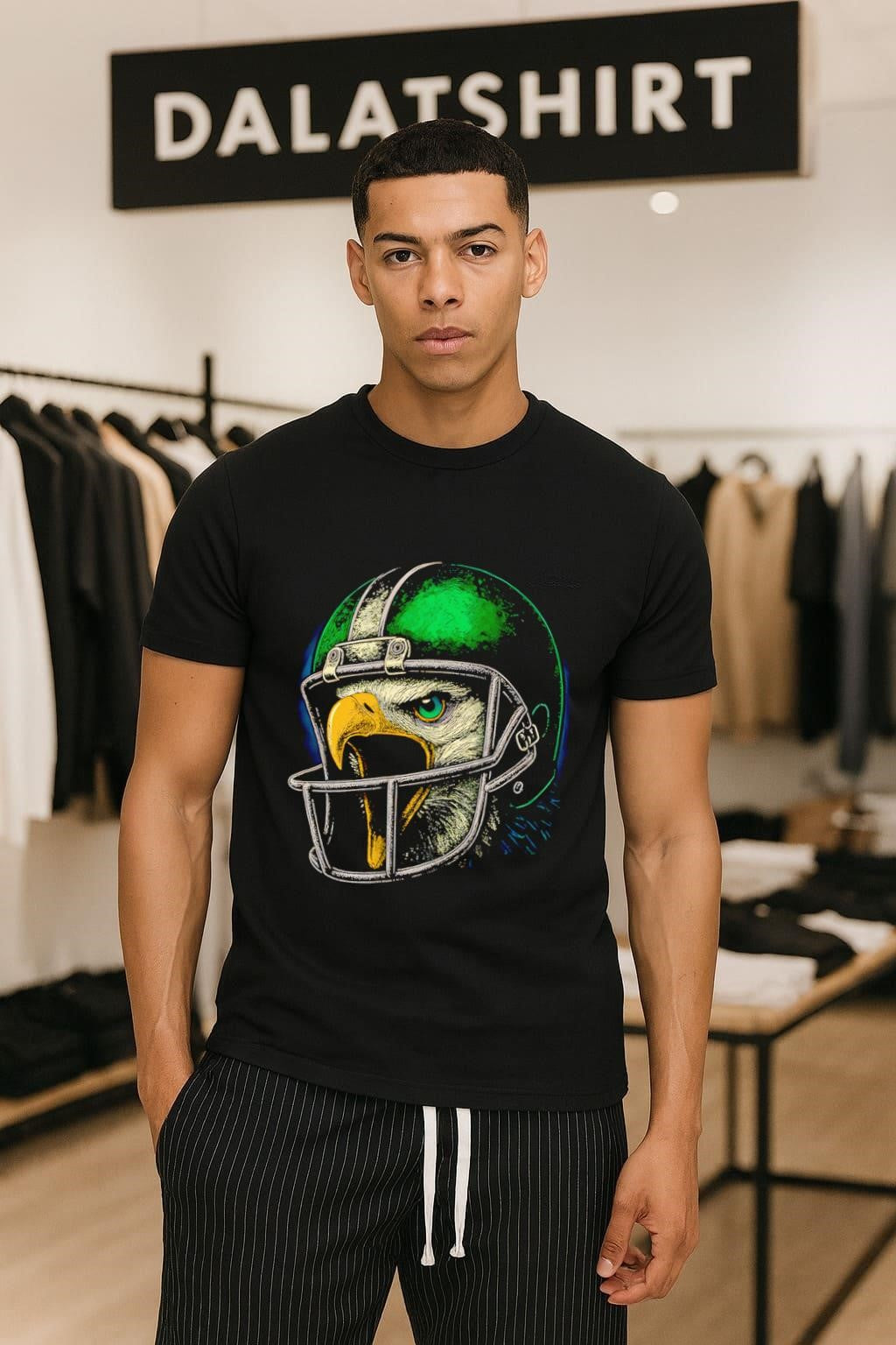 Eagle Head Wearing Green Philadelphia Football Helmet Graphic shirt