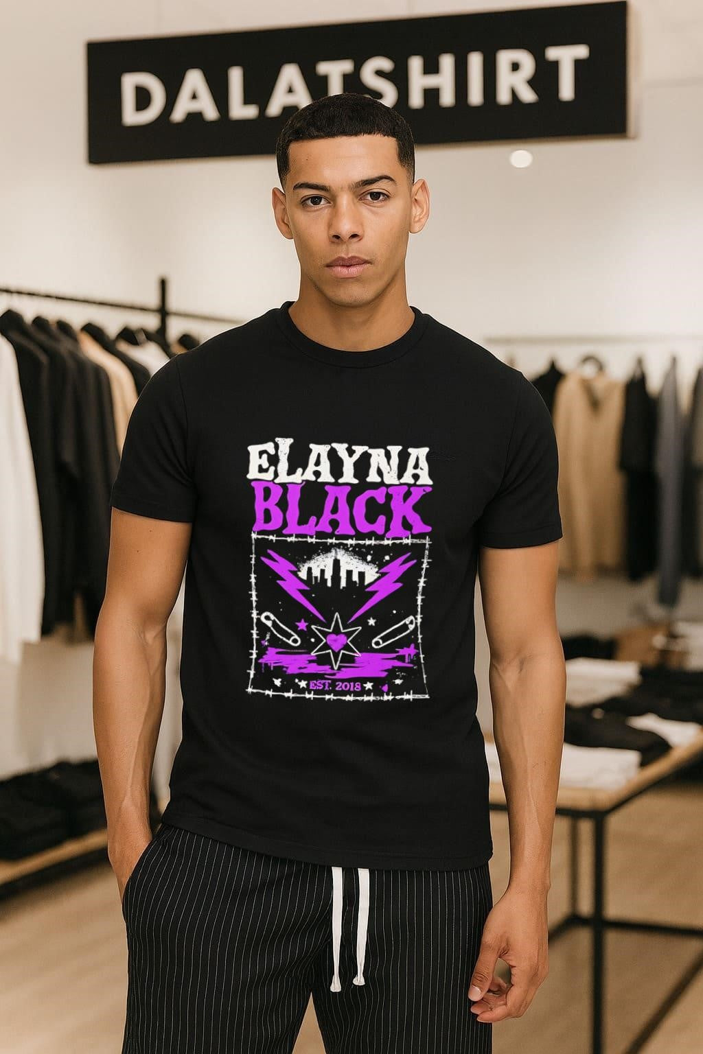 Elayna Black Est 2018 Chicago Skyline Safety Pin Punk shirt