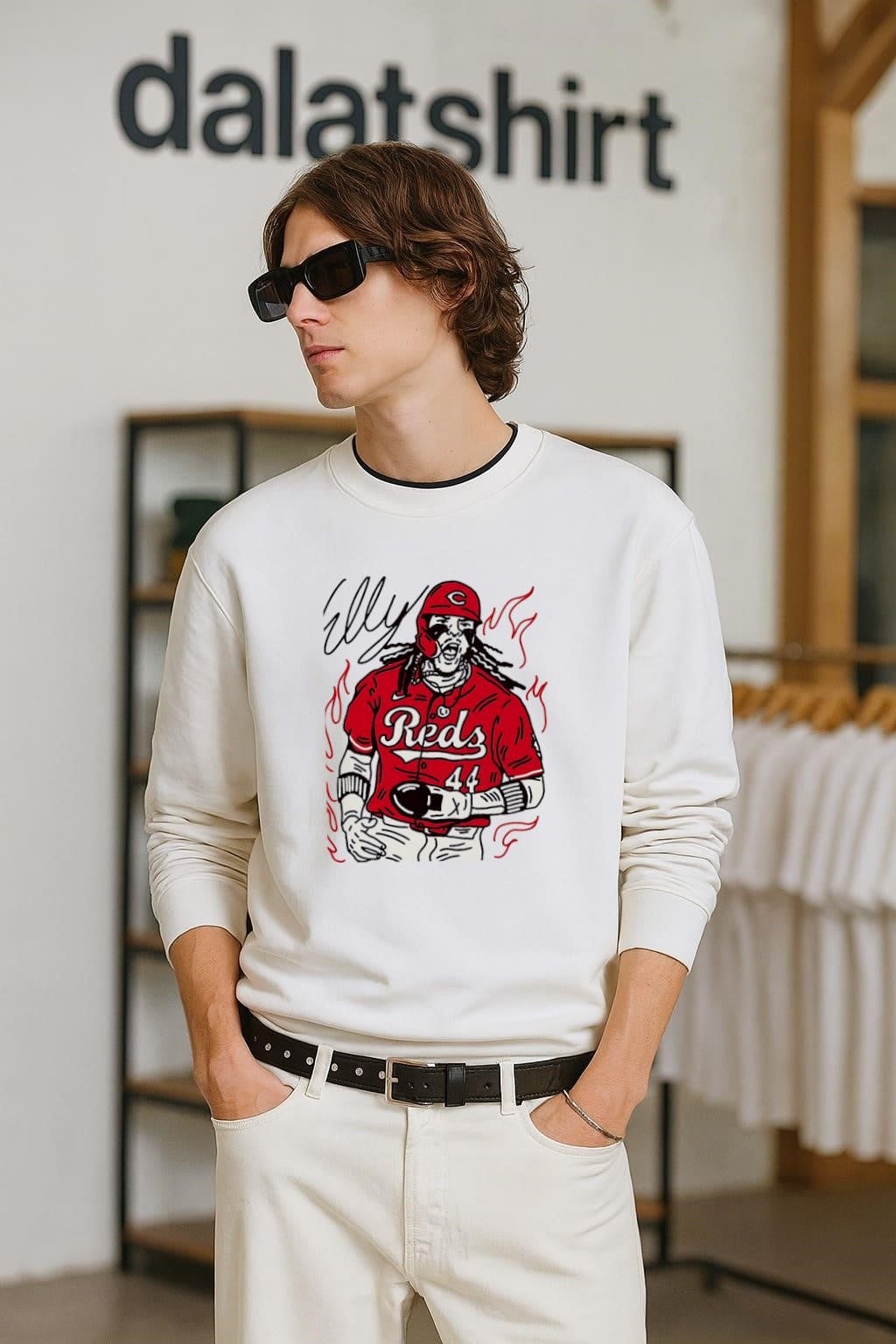 Elly Reds 44 Baseball Player Action Illustration Graphic shirt
