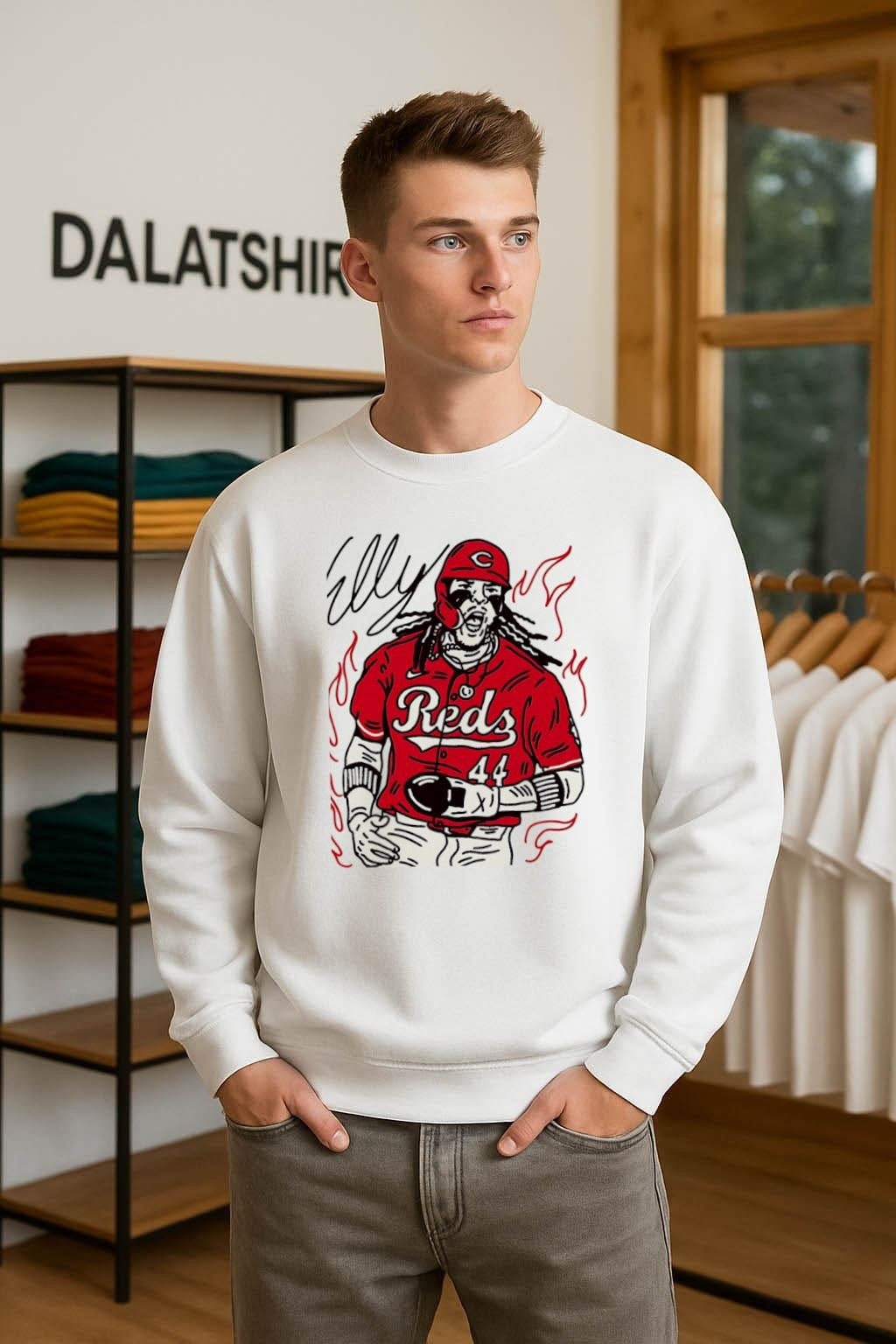 Elly Reds 44 Baseball Player Action Illustration Graphic shirt