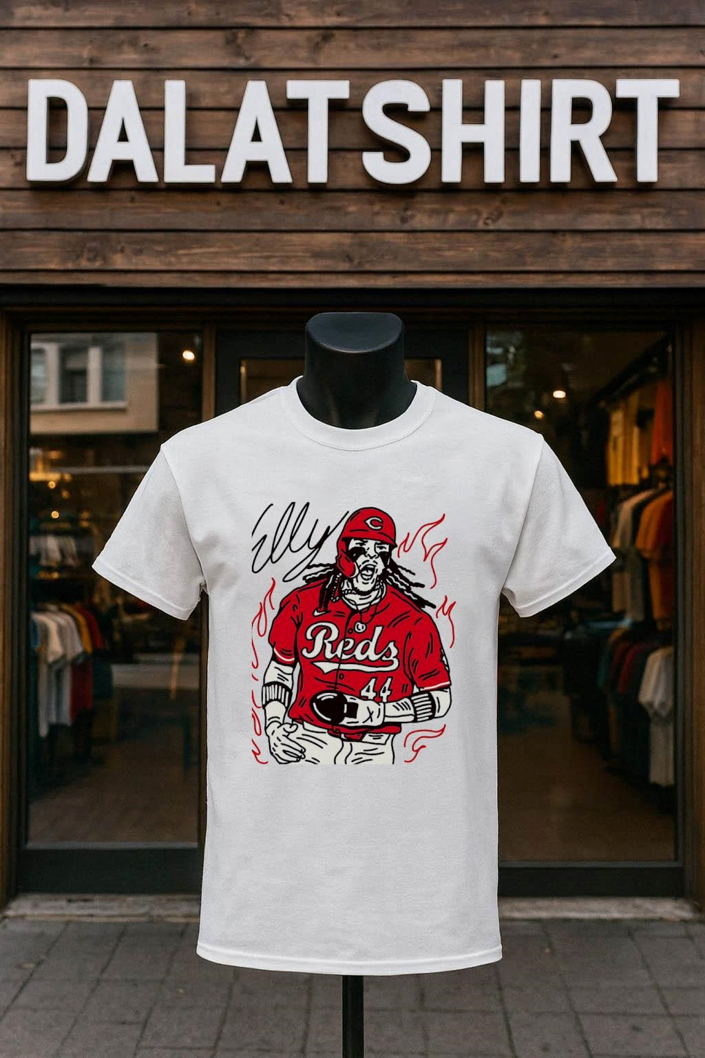 Elly Reds 44 Baseball Player Action Illustration Graphic shirt