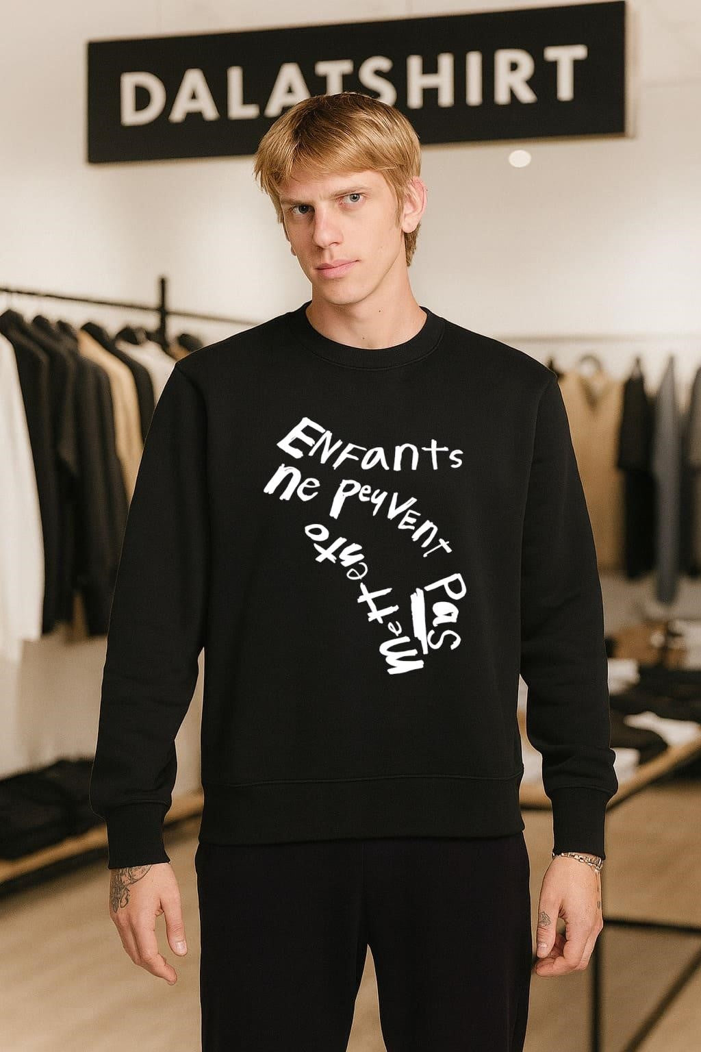 Enfants ne peuvent pas mettre pas French text design shirt