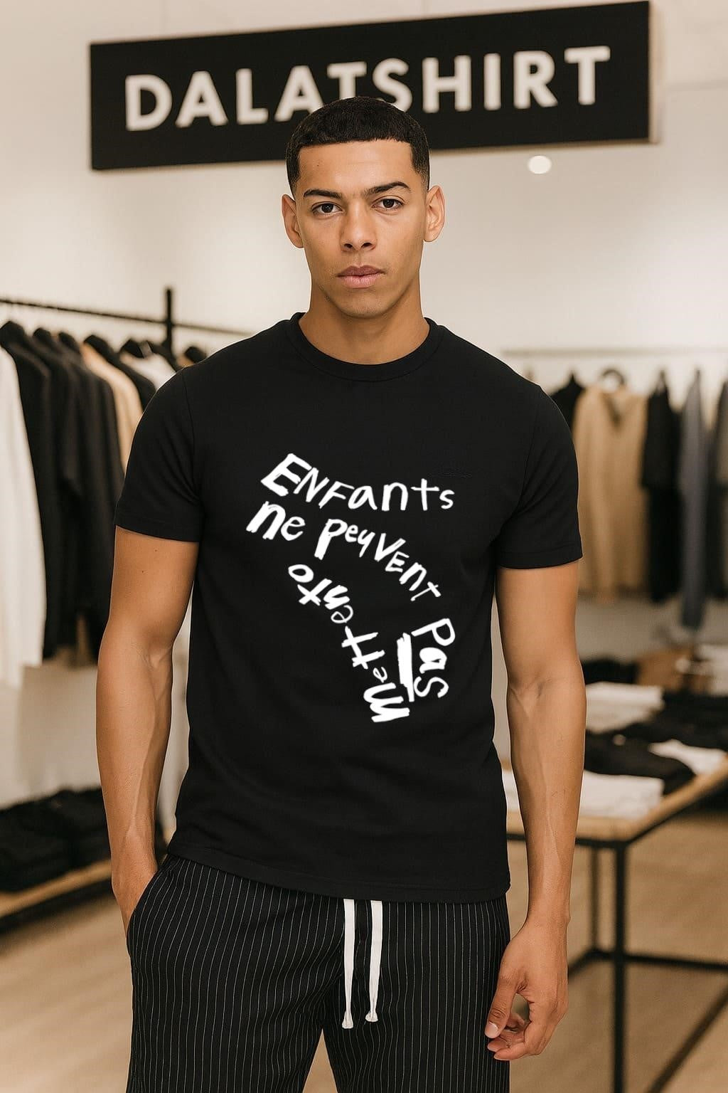 Enfants ne peuvent pas mettre pas French text design shirt