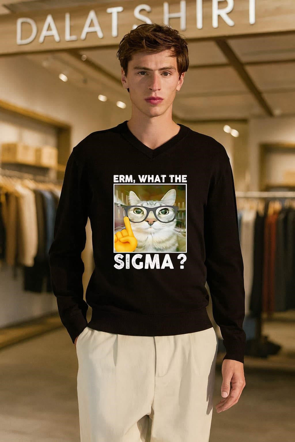 Erm What The Sigma Nerd Cat Glasses Finger Up shirt