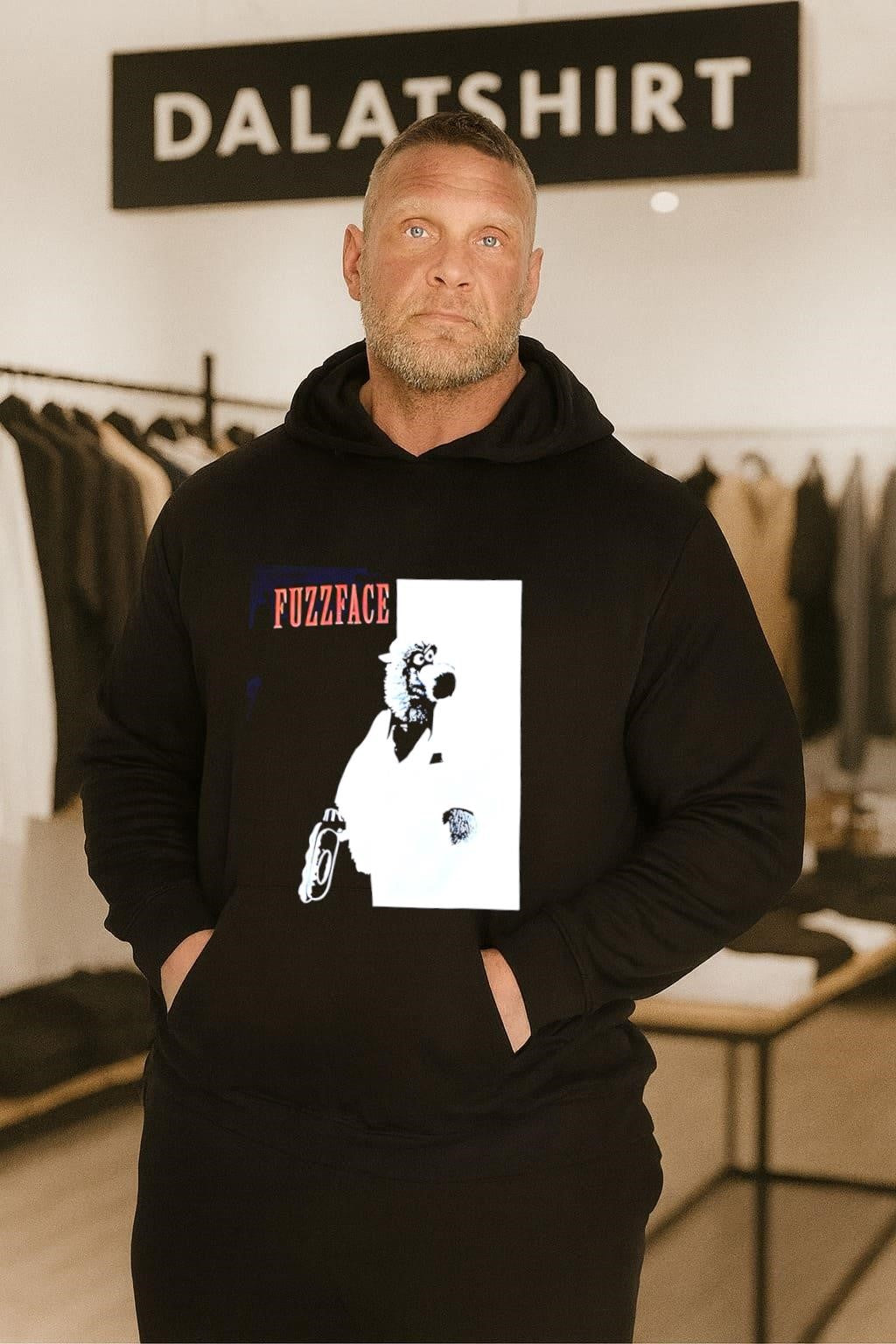 FUZZFACE Mascot character black and white graphic shirt