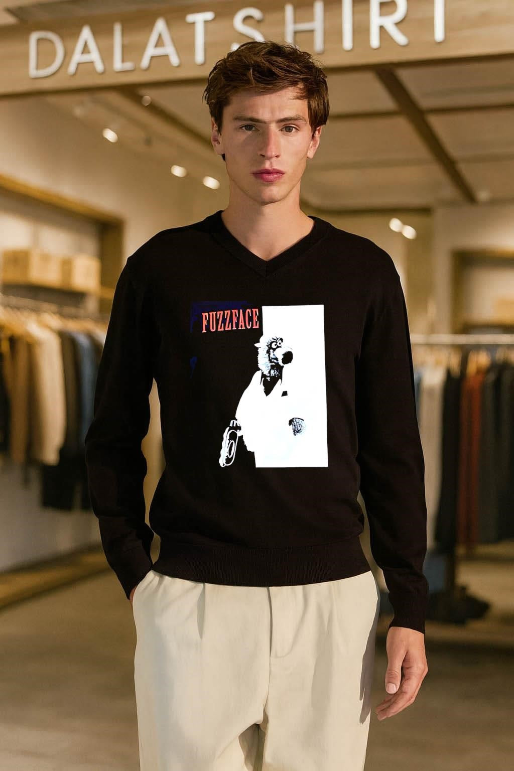 FUZZFACE Mascot character black and white graphic shirt