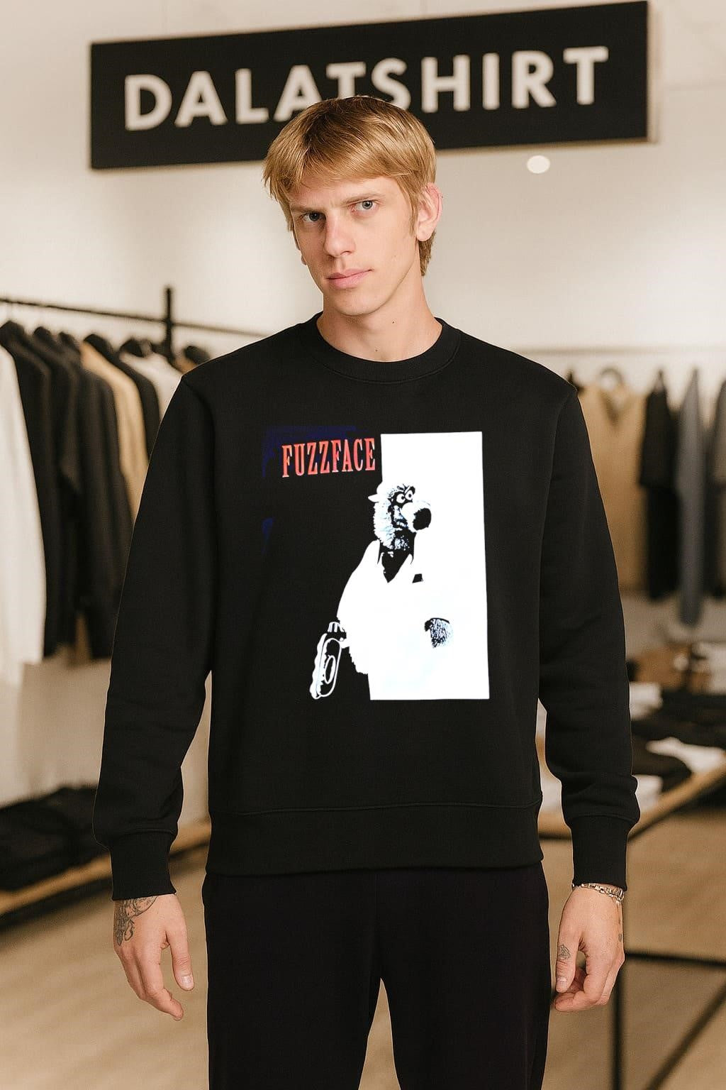 FUZZFACE Mascot character black and white graphic shirt