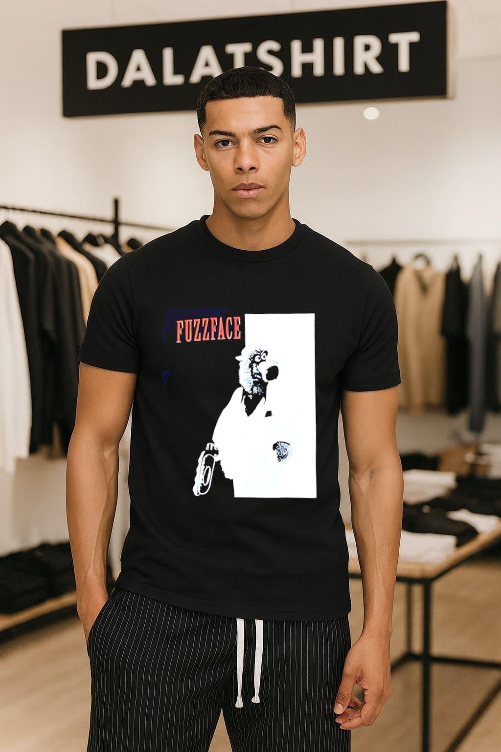 FUZZFACE Mascot character black and white graphic shirt