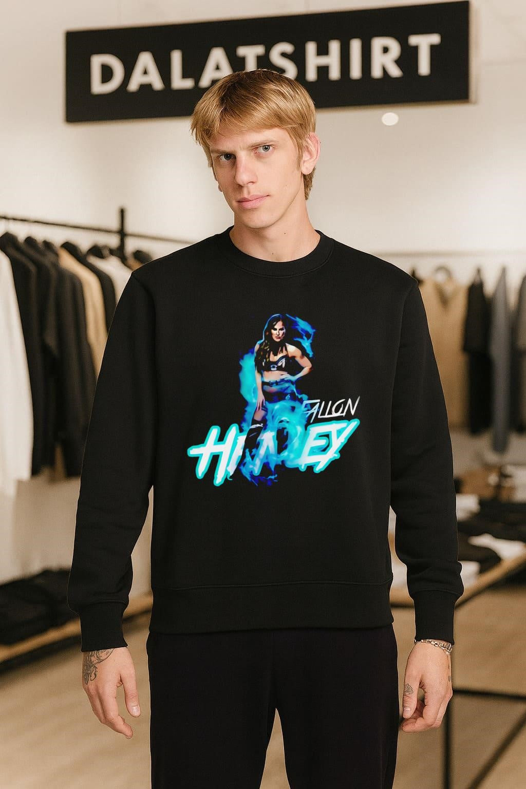 Fallon Henley Teal Smoke and Portrait Wrestling Graphic shirt