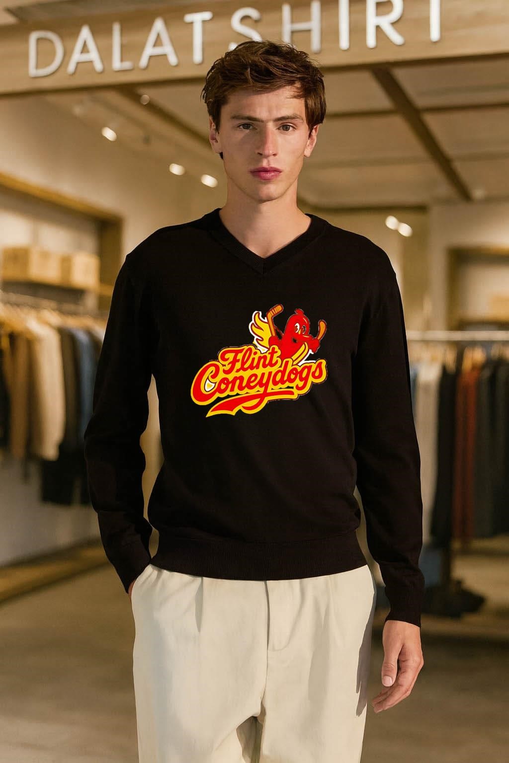 Flint Coneydogs Hot Dog Character Hockey Sticks shirt