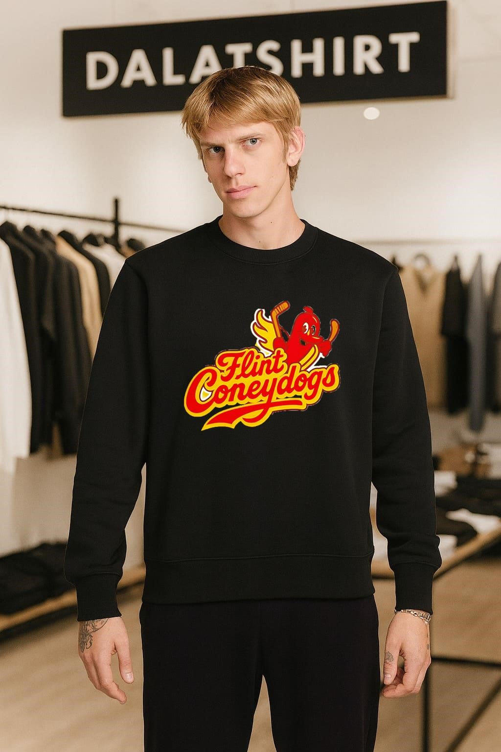 Flint Coneydogs Hot Dog Character Hockey Sticks shirt