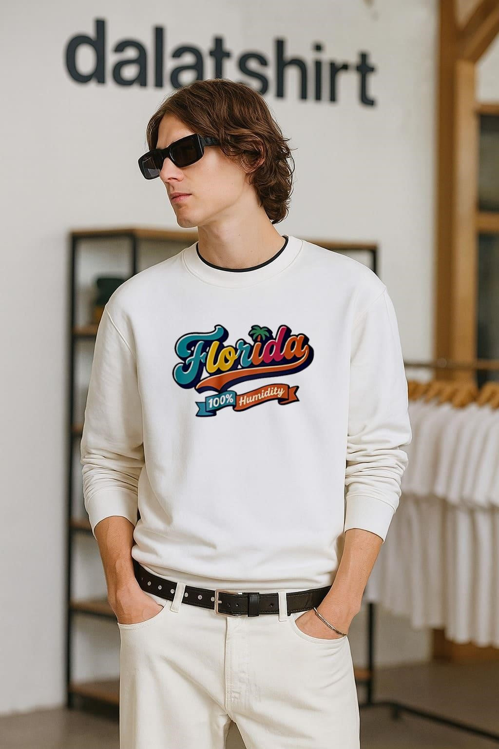 Florida 100% Humidity Colorful Retro Script Palm shirt