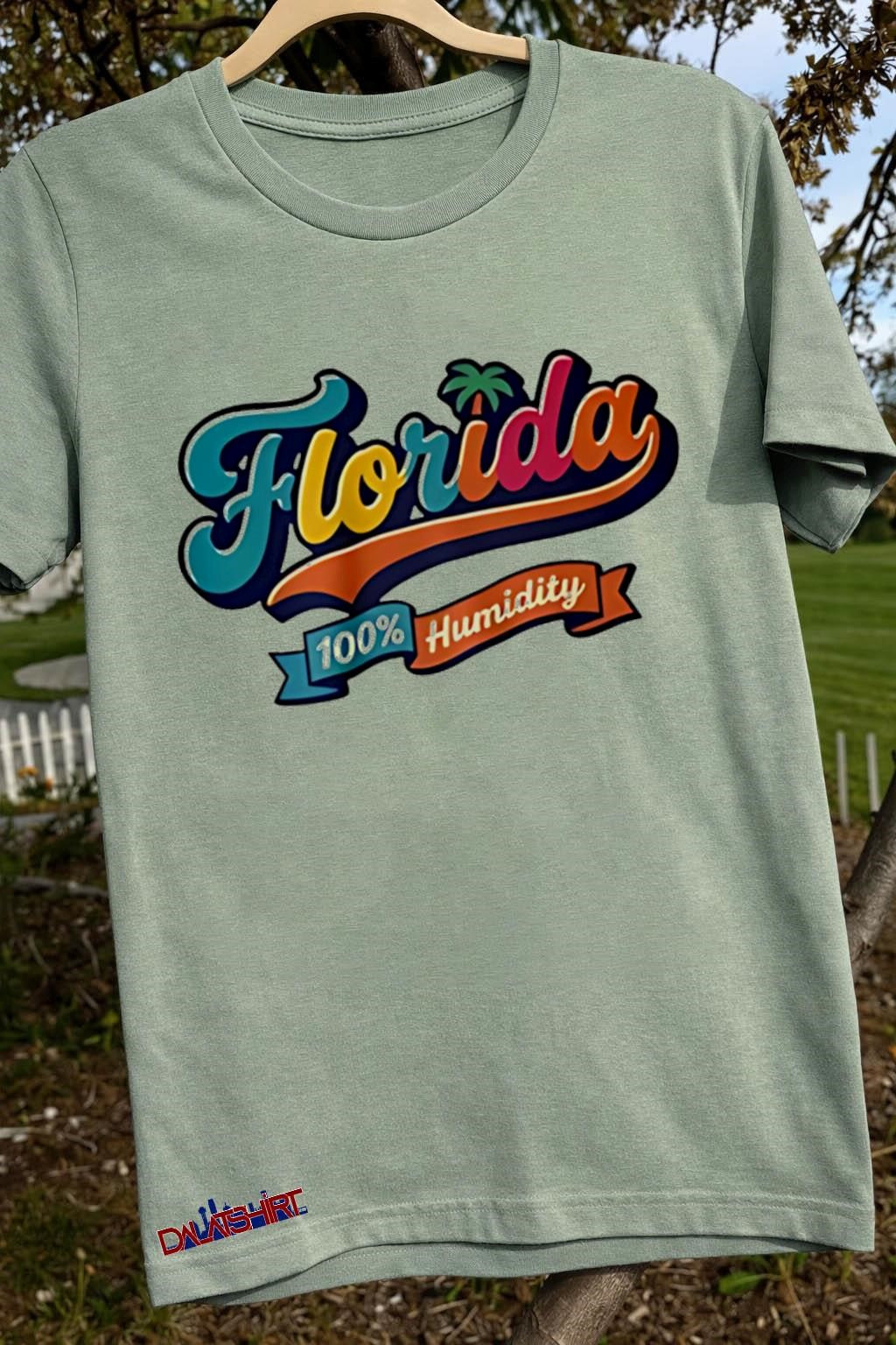 Florida 100% Humidity Colorful Retro Script Palm shirt