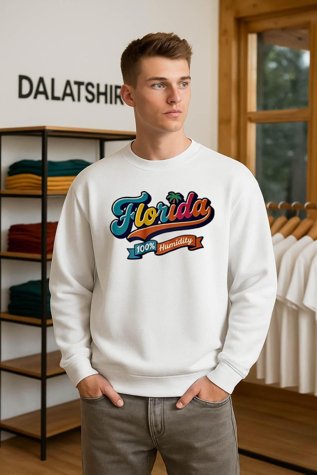 Florida 100% Humidity Colorful Retro Script Palm shirt