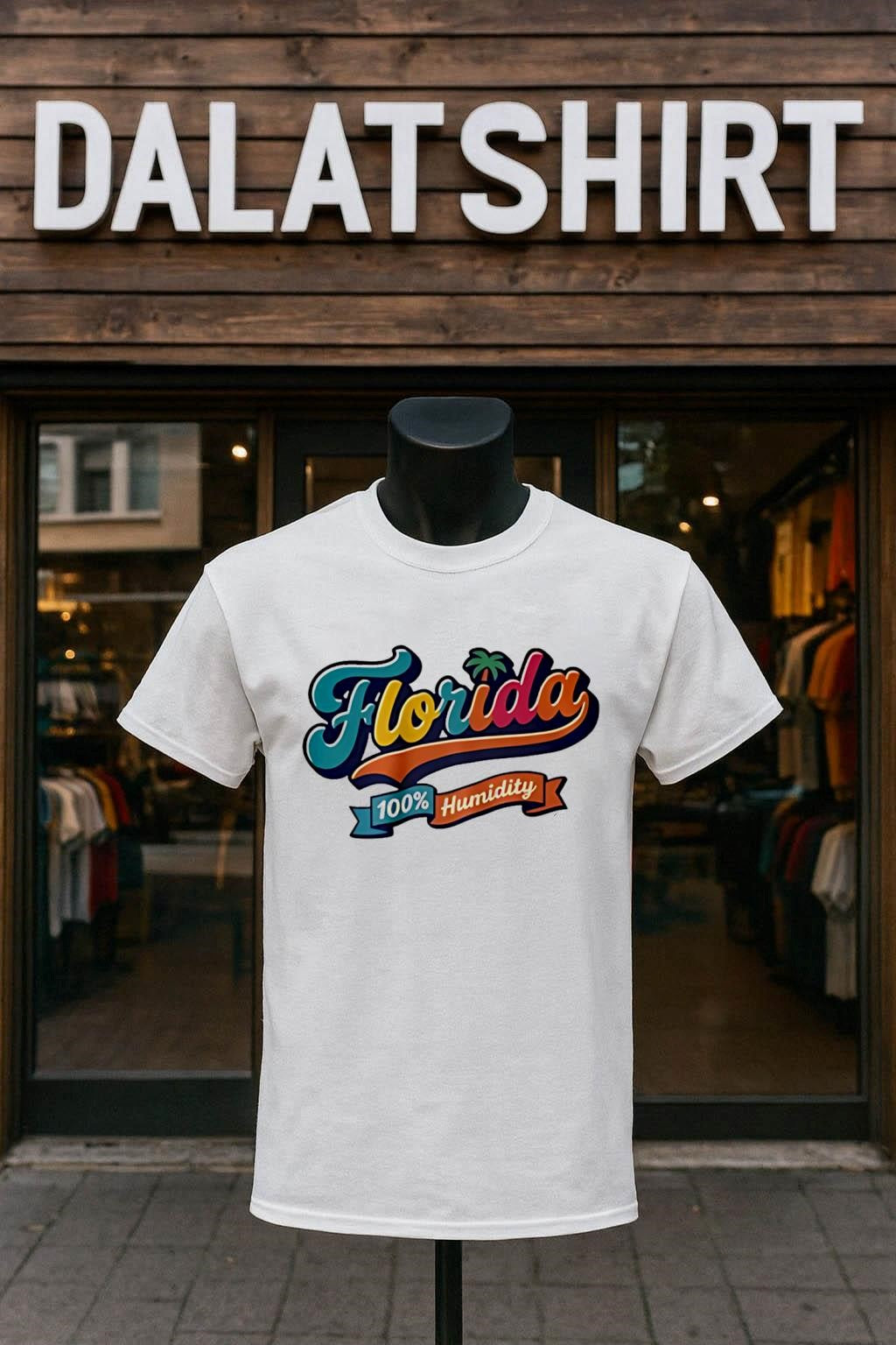 Florida 100% Humidity Colorful Retro Script Palm shirt