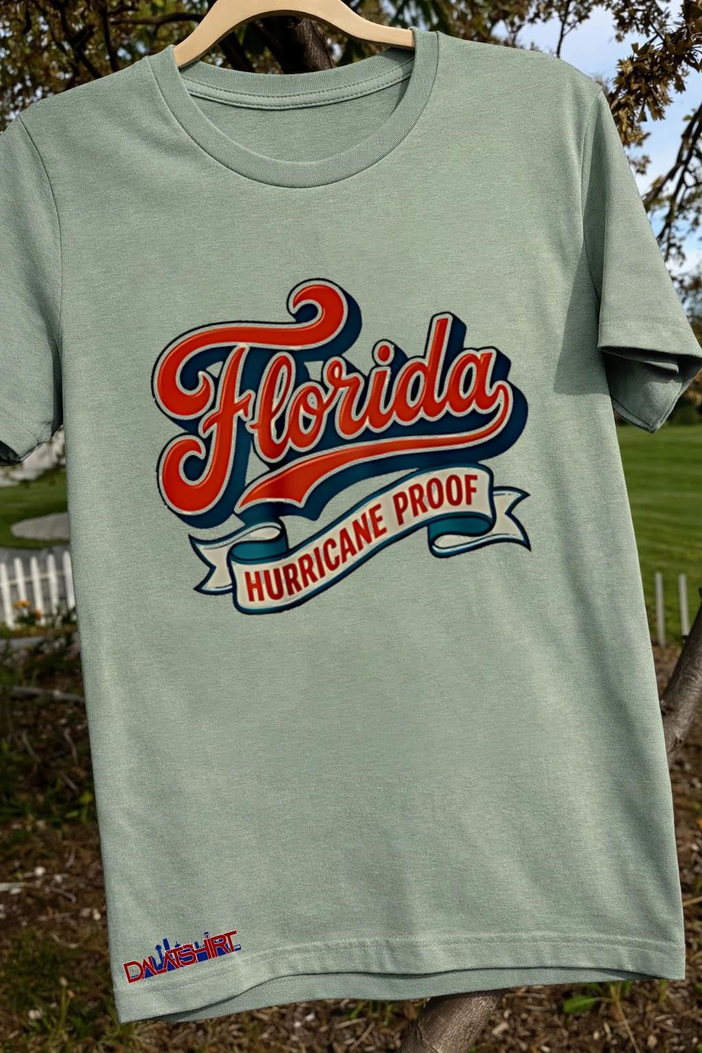 Florida Hurricane Proof Retro Script Graphics Ribbon shirt