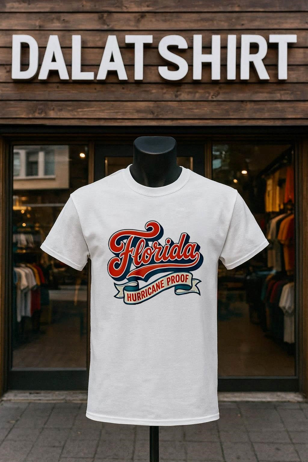 Florida Hurricane Proof Retro Script Graphics Ribbon shirt
