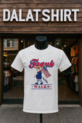 Frank USA Walks Hot Dog Character With American Flag shirt