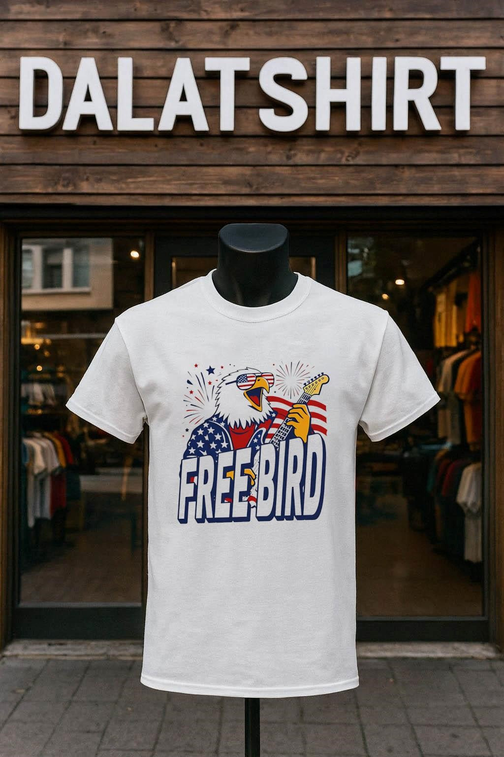 Free Bird Eagle Patriot American Flag Electric Guitar shirt