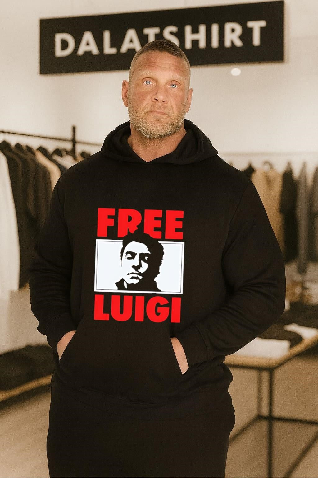 Free Luigi Black And White Male Portrait Graphic shirt