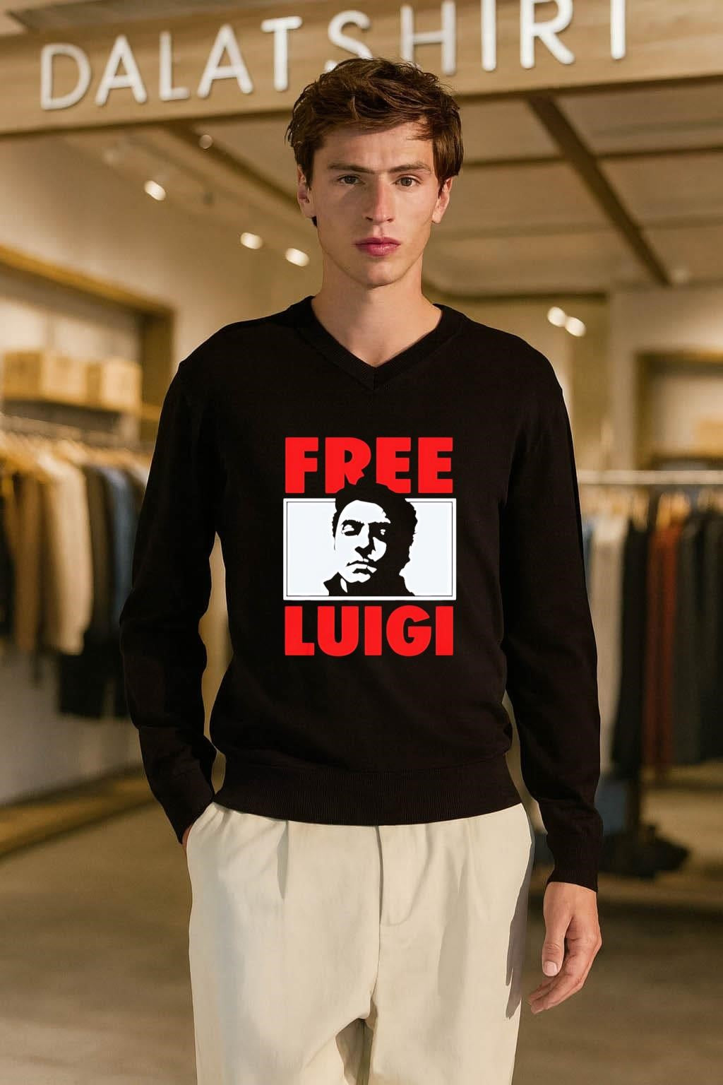 Free Luigi Black And White Male Portrait Graphic shirt