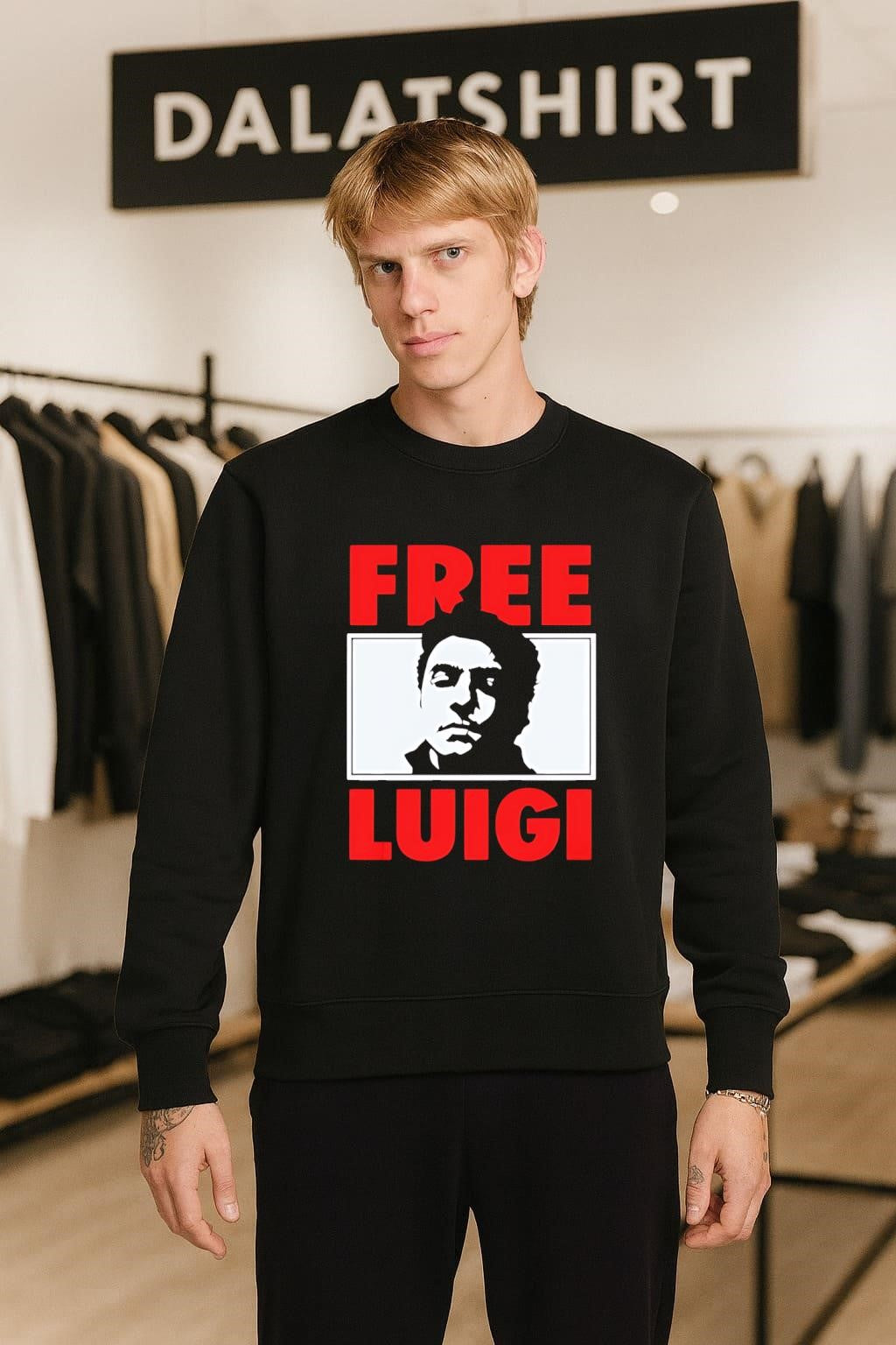 Free Luigi Black And White Male Portrait Graphic shirt