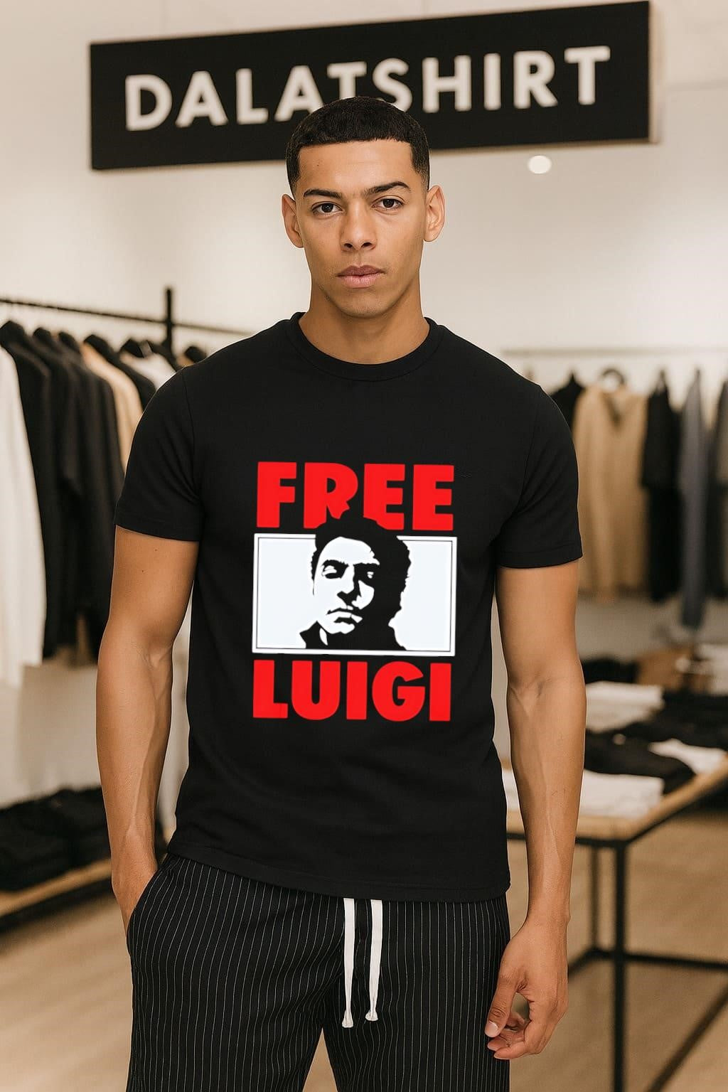 Free Luigi Black And White Male Portrait Graphic shirt