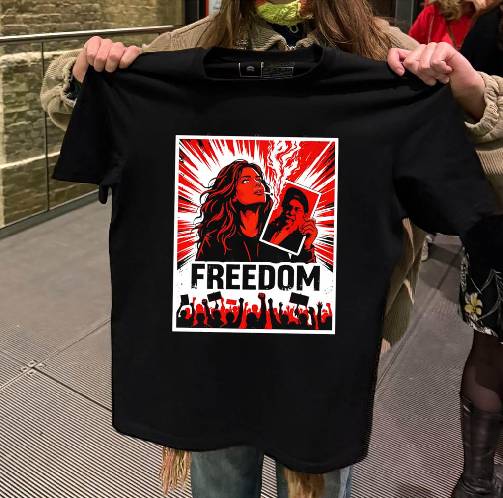 Freedom Woman Burning Portrait and Protest Crowd shirt