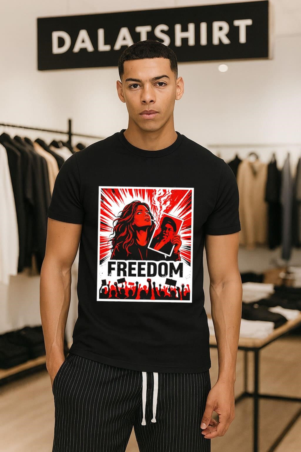 Freedom Woman Burning Portrait and Protest Crowd shirt