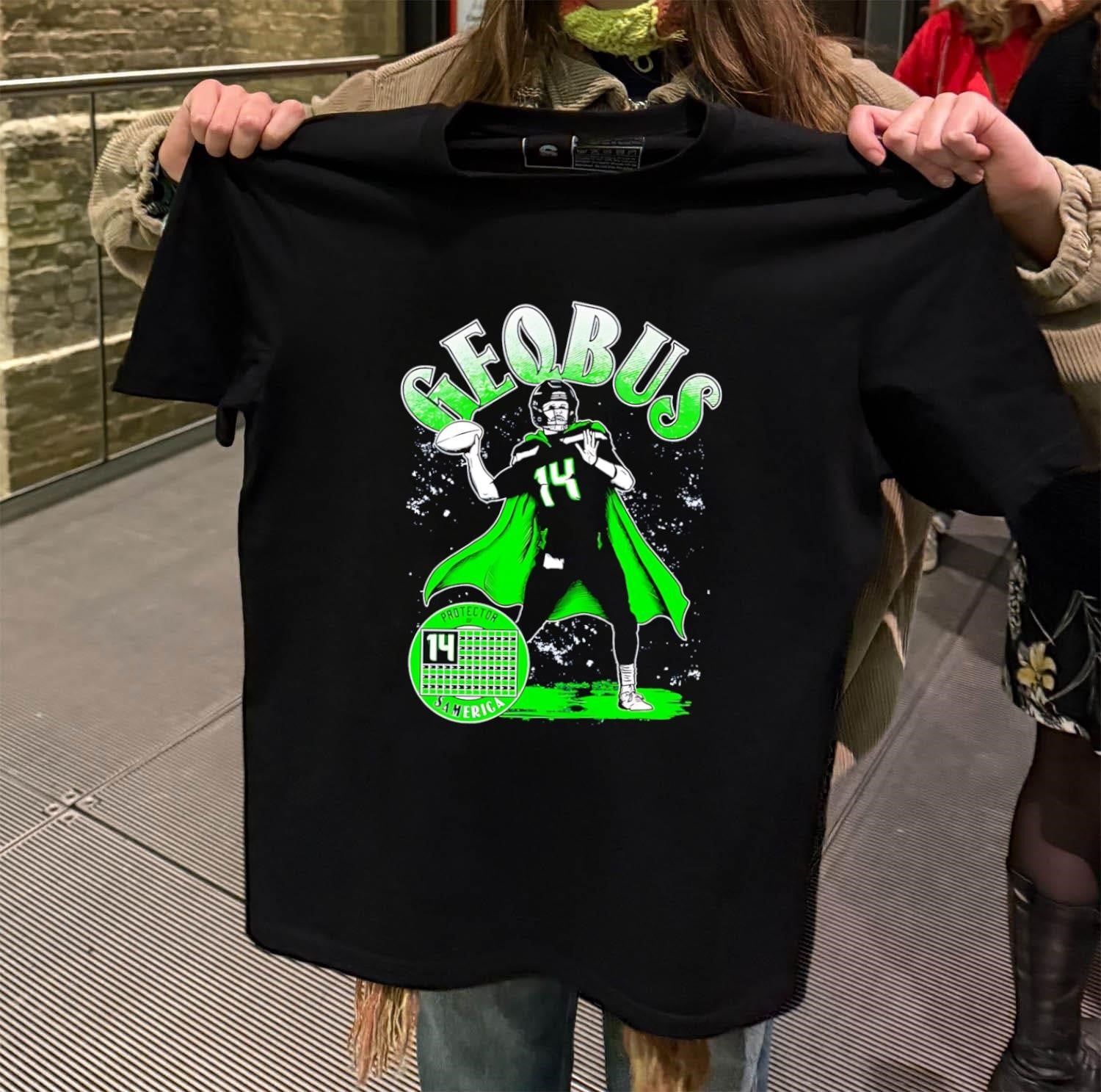 GEQBUS Sam Darnold Protector Of America Number 14 Superhero shirt