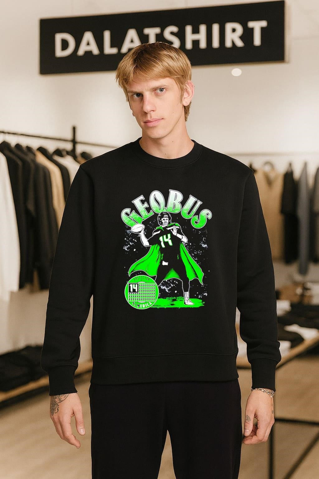 GEQBUS Sam Darnold Protector Of America Number 14 Superhero shirt