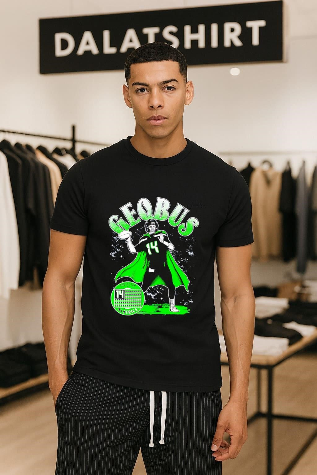 GEQBUS Sam Darnold Protector Of America Number 14 Superhero shirt