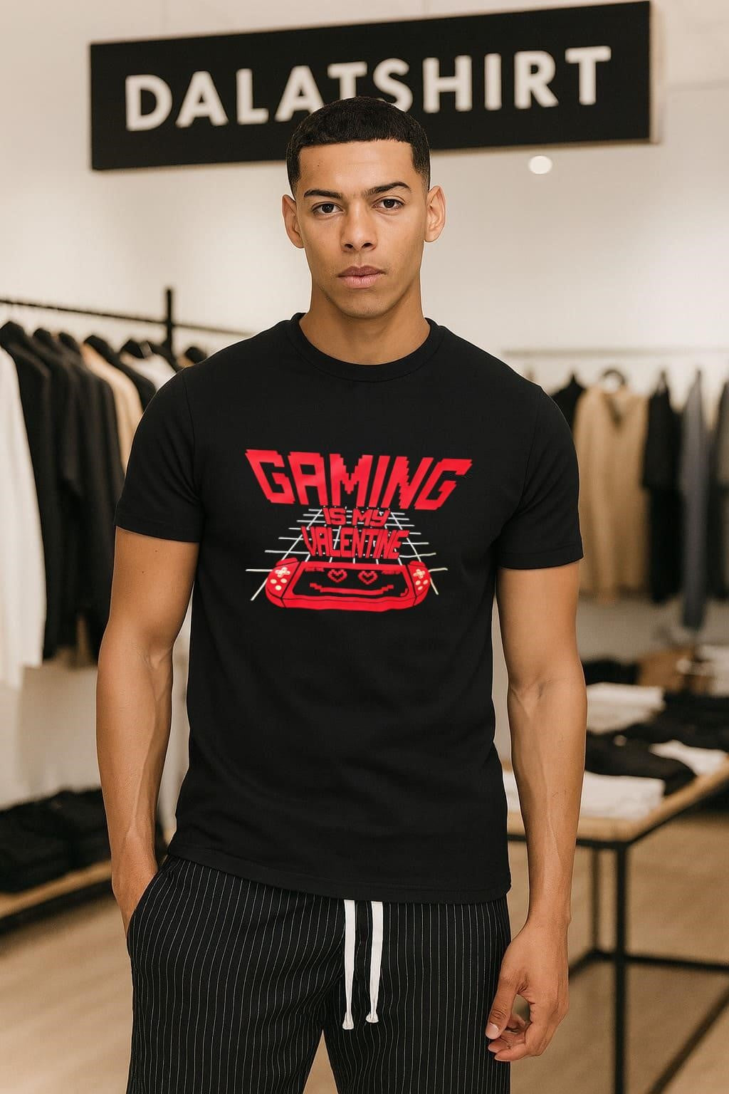 Gaming Is My Valentine Retro Handheld Console Pixel Hearts Grid Background shirt