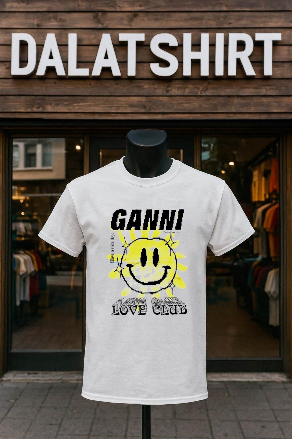 Ganni Have A Nice Day Love Club Pixel Sun shirt