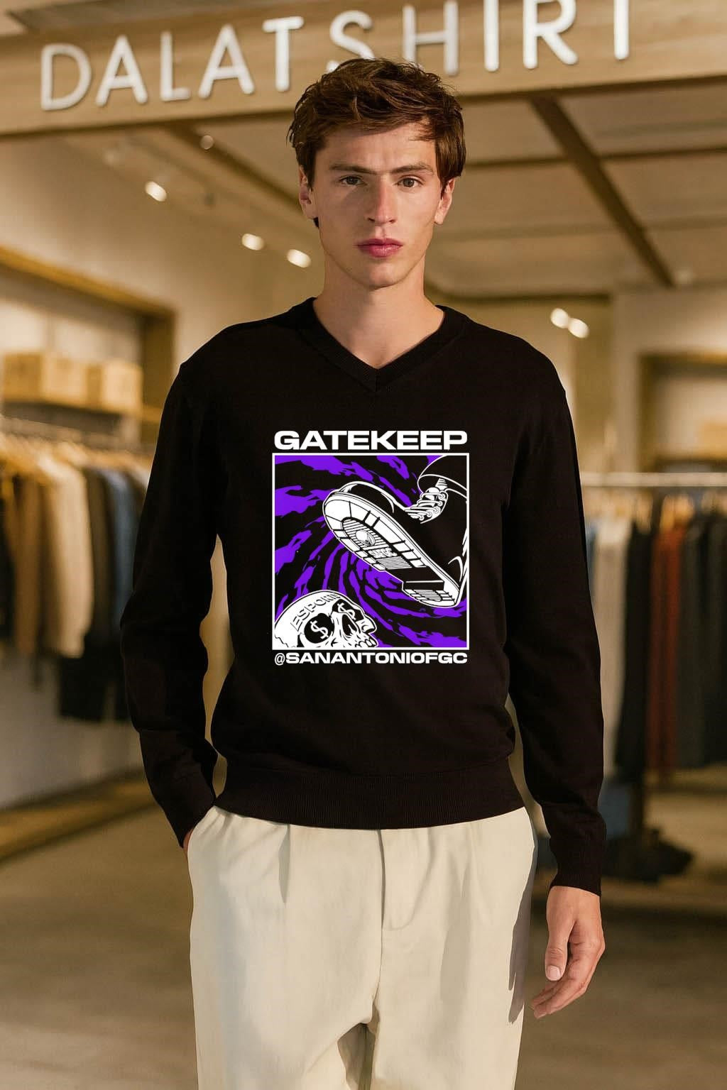 Gatekeep San Antonio FGC boot crushing skull shirt