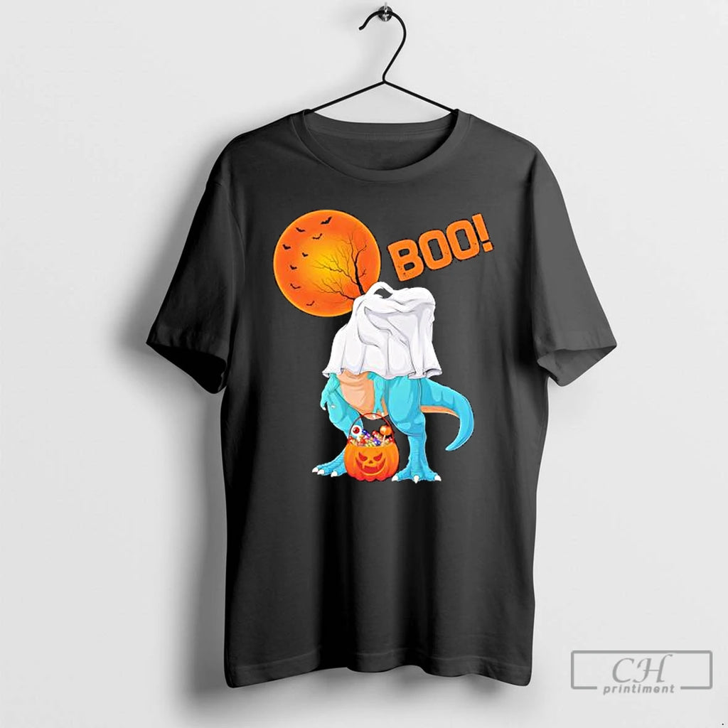 Ghost Dinosaur T Rex Funny Boo Halloween Boys Men Pumpkin T Shirts