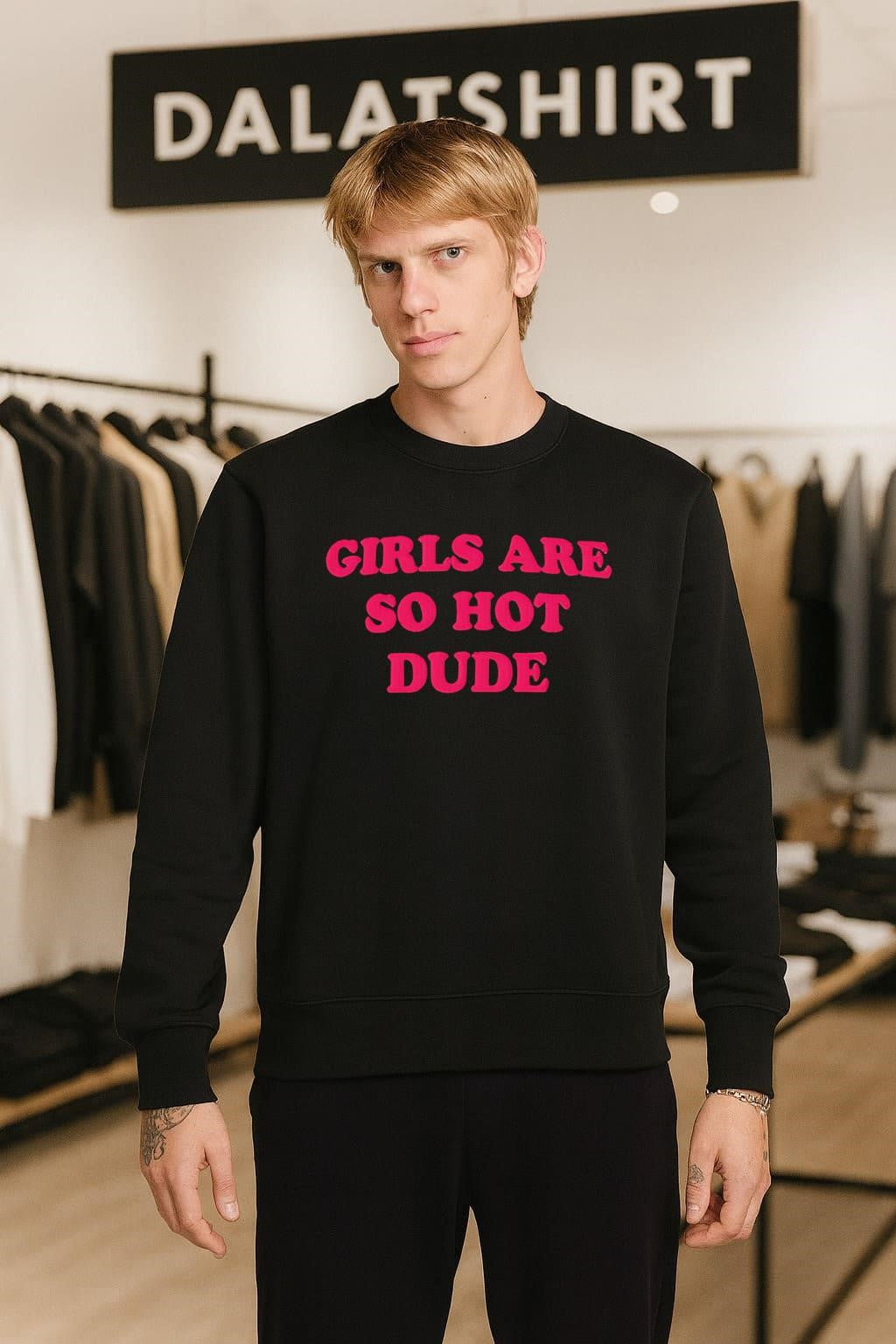 Girls Are So Hot Dude Pink Textured Typography shirt