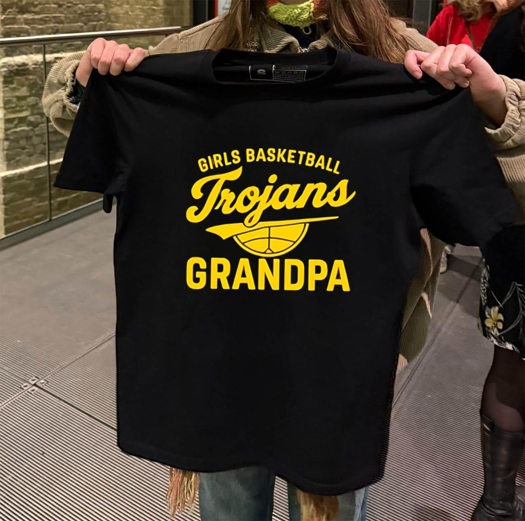 Girls Basketball Trojans Grandpa Yellow Script Logo Sports Fan Apparel shirt