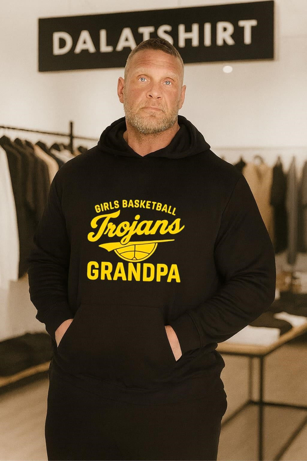 Girls Basketball Trojans Grandpa Yellow Script Logo Sports Fan Apparel shirt