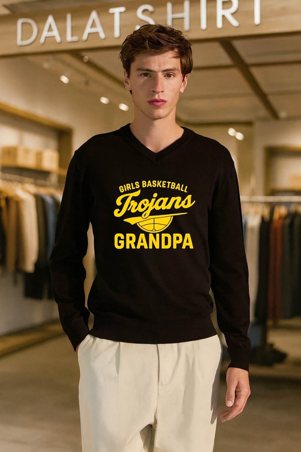 Girls Basketball Trojans Grandpa Yellow Script Logo Sports Fan Apparel shirt