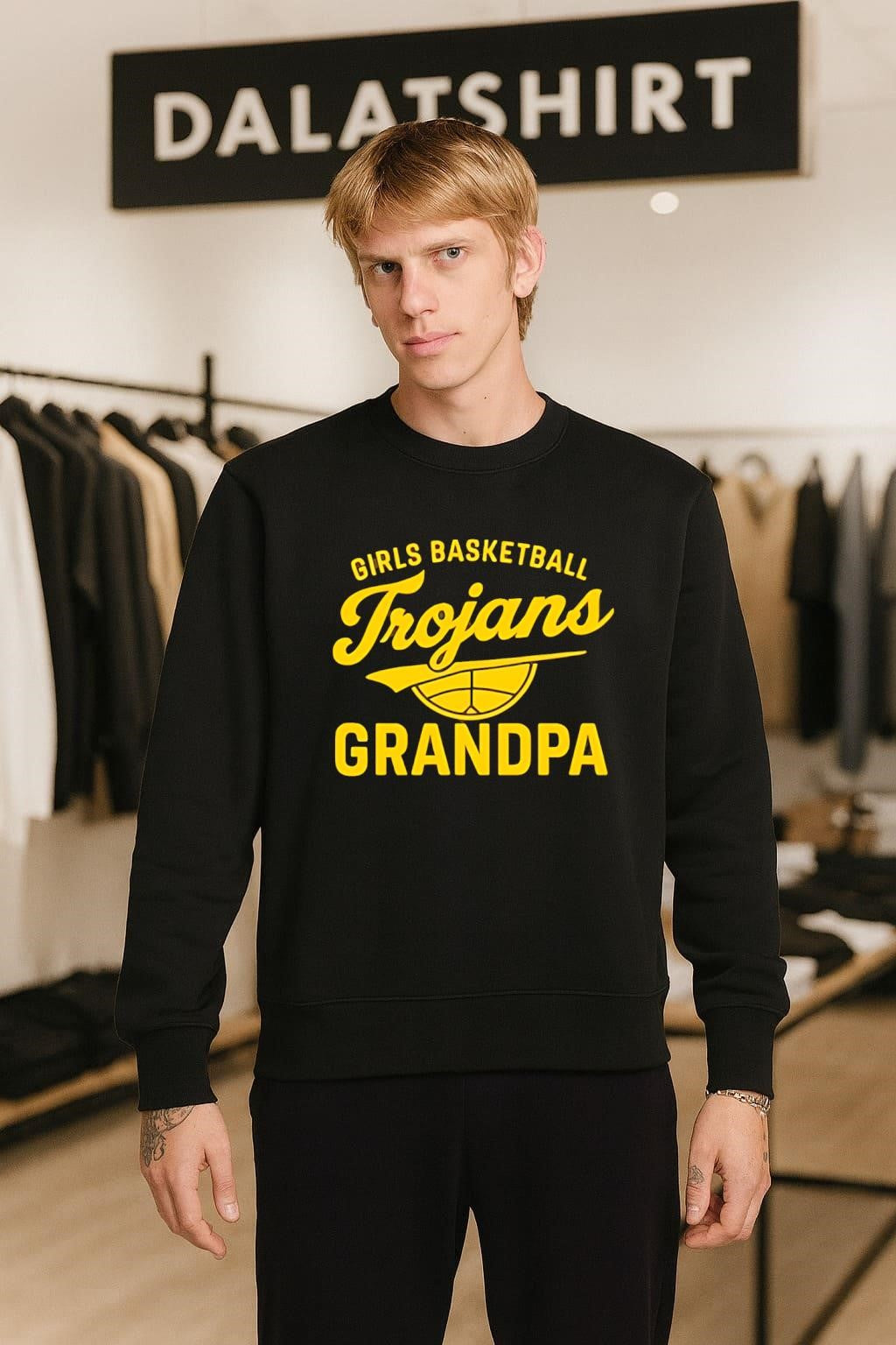 Girls Basketball Trojans Grandpa Yellow Script Logo Sports Fan Apparel shirt