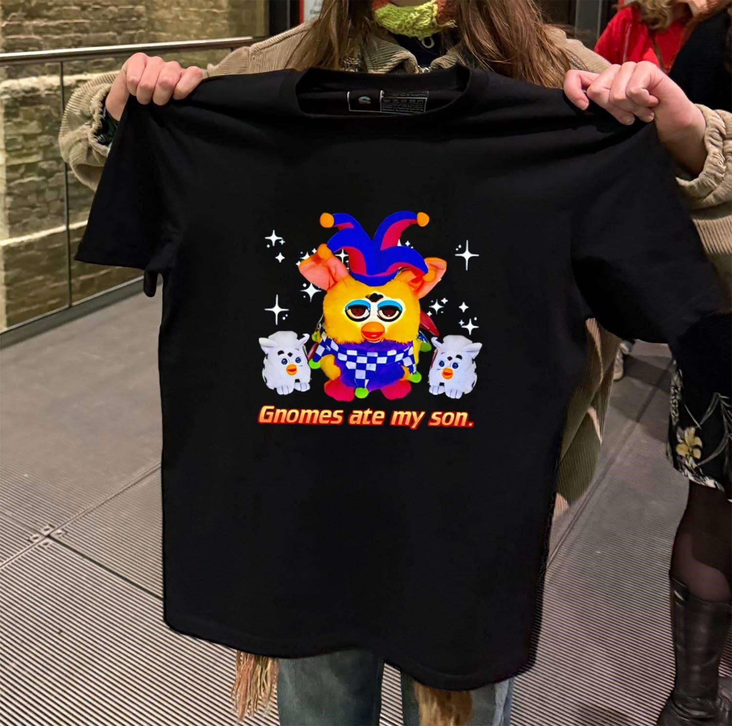 Gnomes Ate My Son Jester Furby and Two Babies shirt