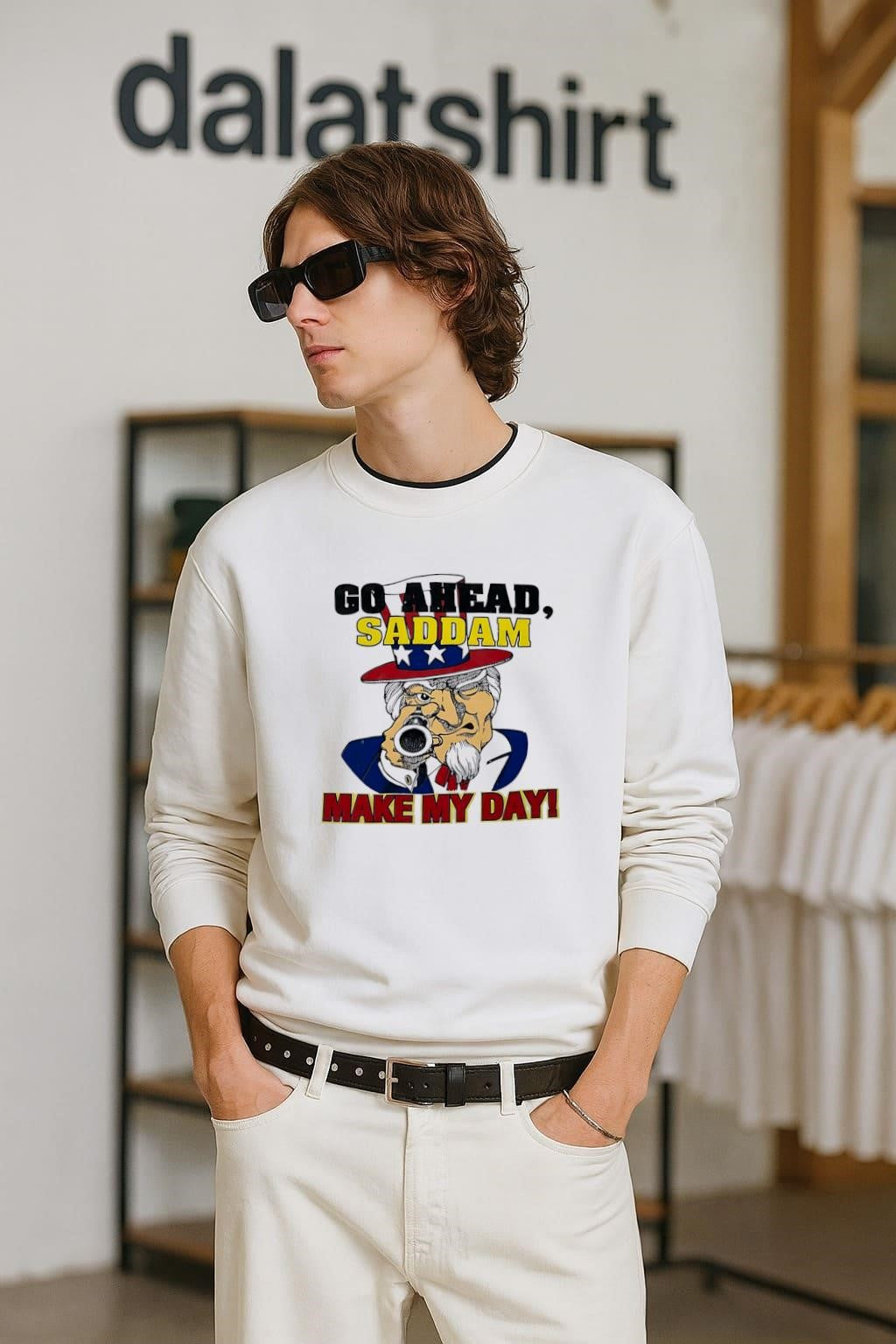Go Ahead Saddam Make My Day Uncle Sam Gun shirt