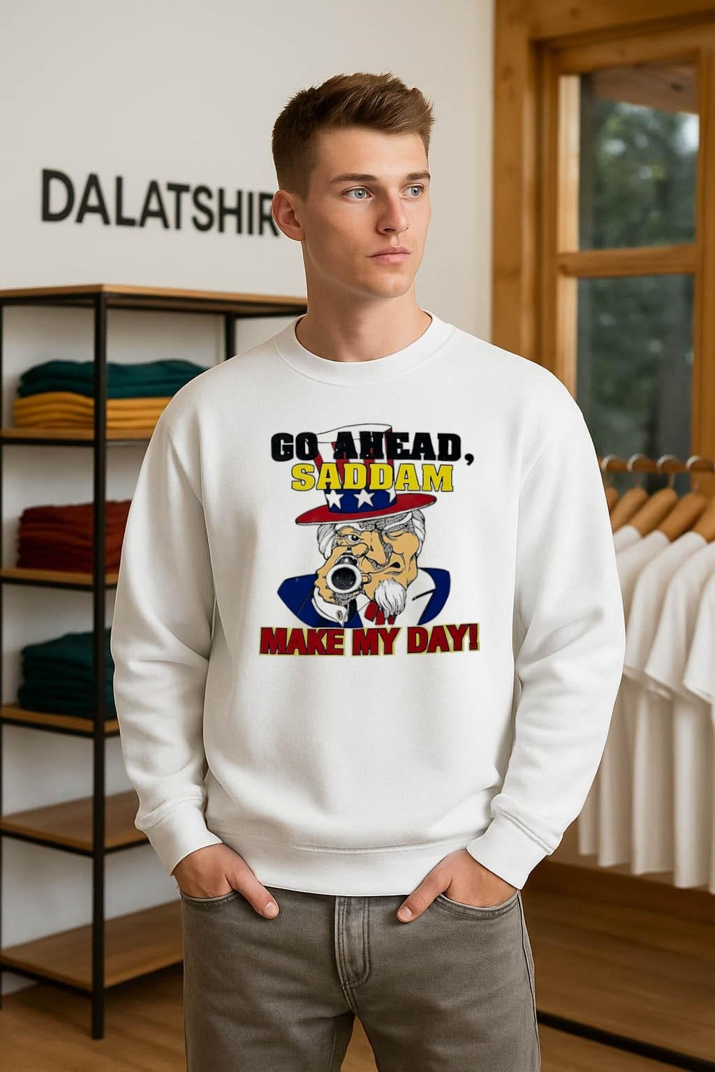 Go Ahead Saddam Make My Day Uncle Sam Gun shirt