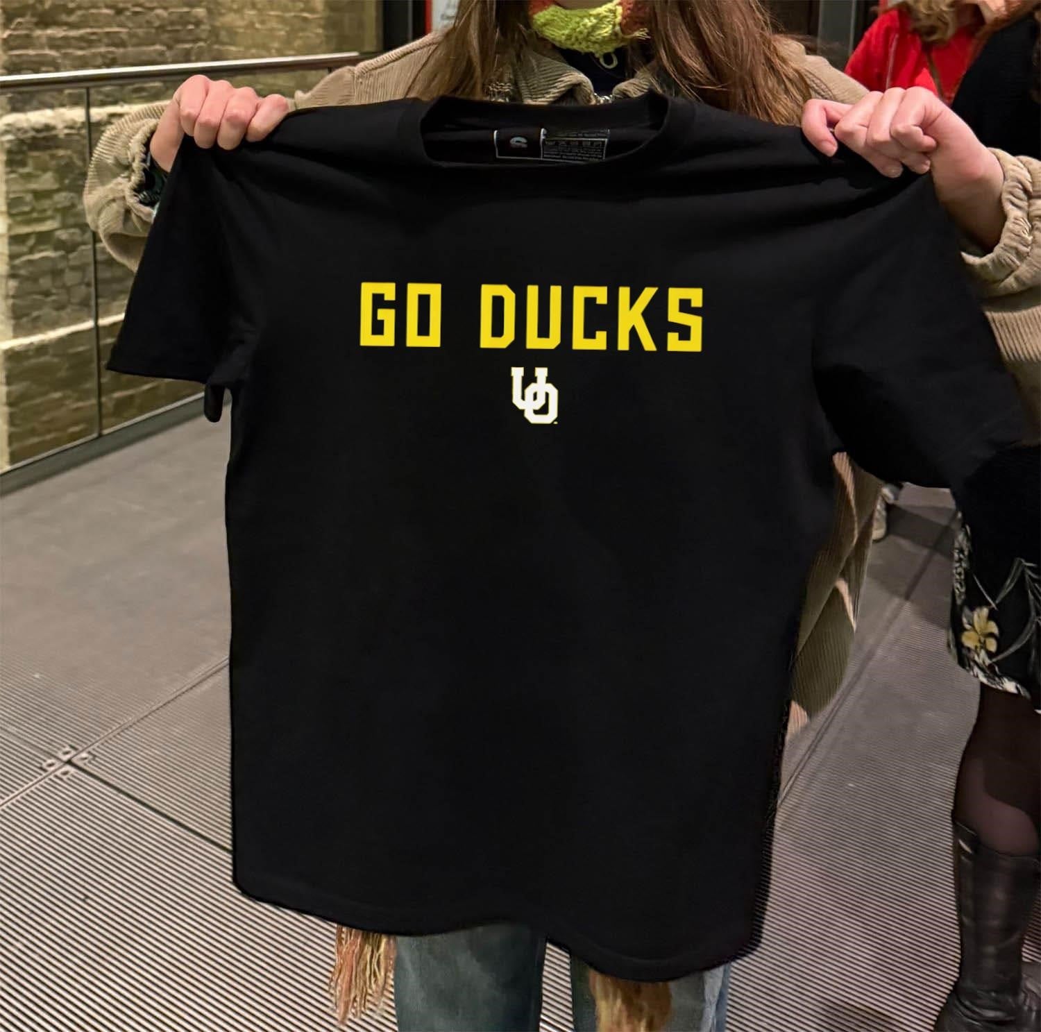 Go Ducks UO Yellow and White Logo shirt