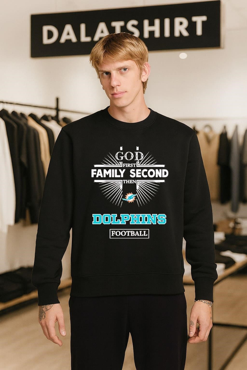 God First Family Second Then Dolphins Logo Football shirt