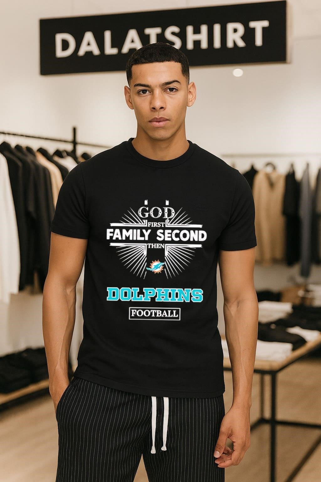 God First Family Second Then Dolphins Logo Football shirt