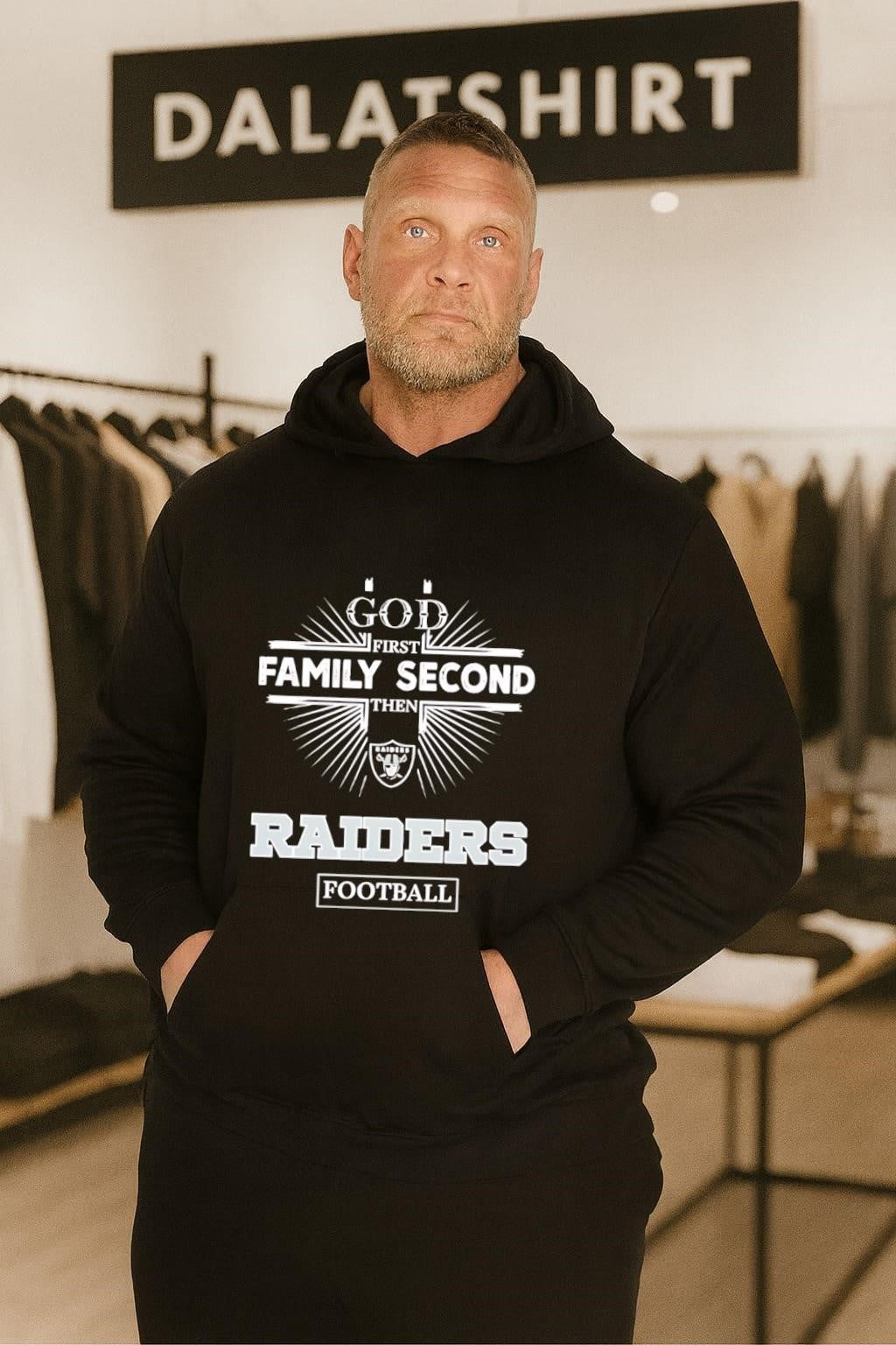 God First Family Second Then Raiders Logo Football shirt