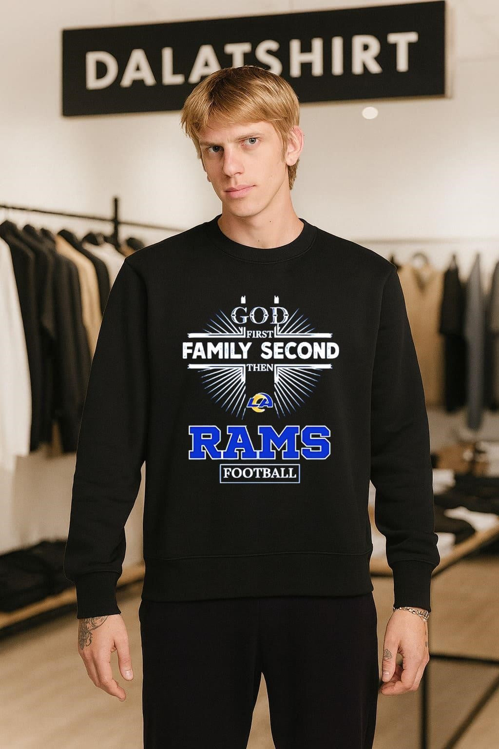 God First Family Second Then Rams Logo Football shirt