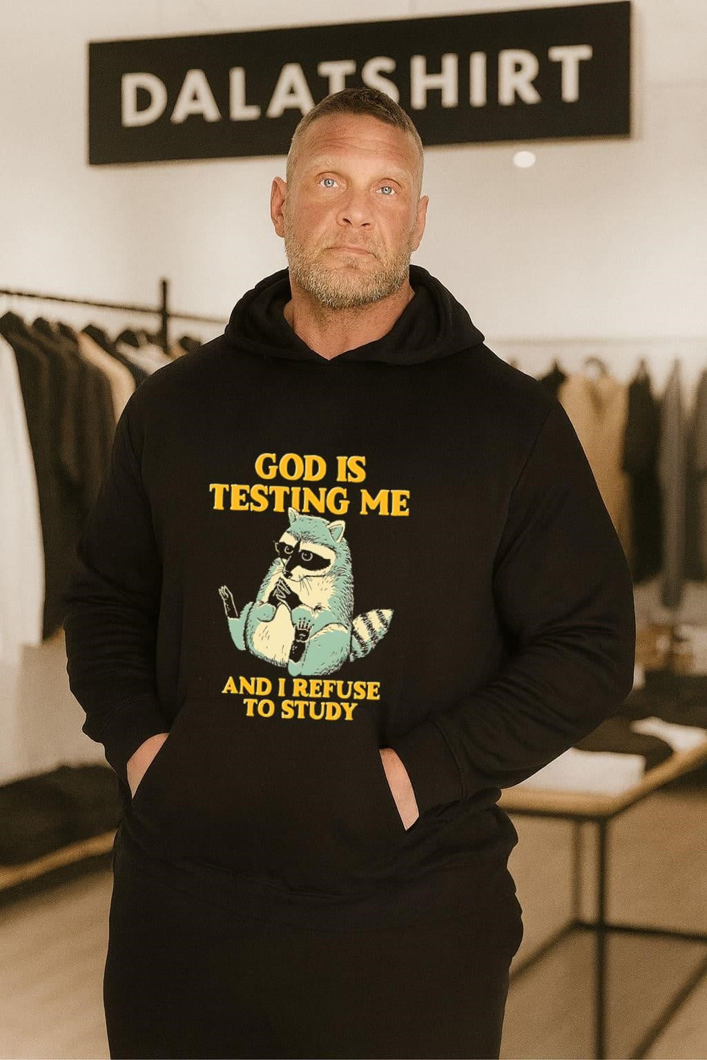 God Is Testing Me And I Refuse To Study Funny Raccoon Student shirt
